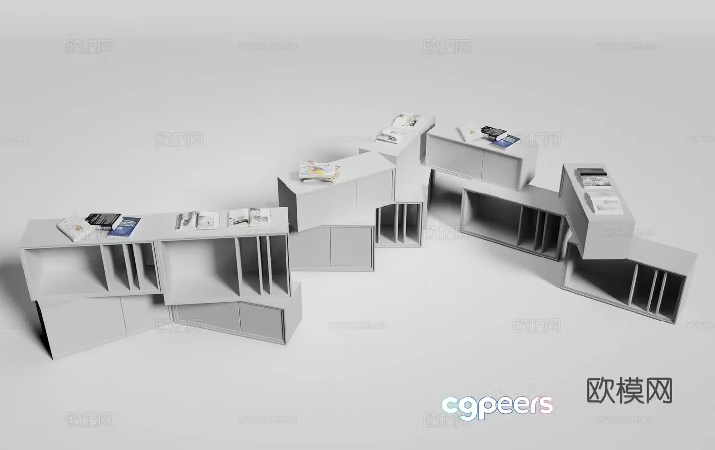 Modern bookcase display shelf 3D model