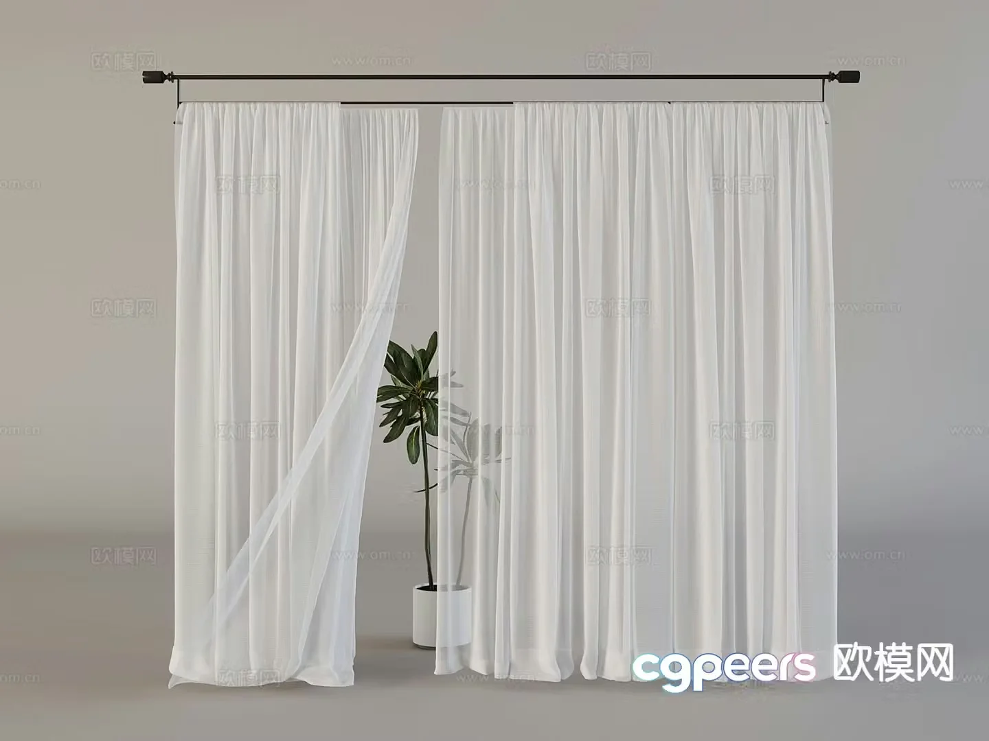 Plain curtain screen gauze curtain 3d model