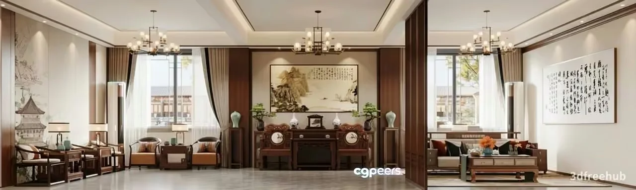 Traditional Chinese Living Room 3D Model – 22236 – VRAY Render