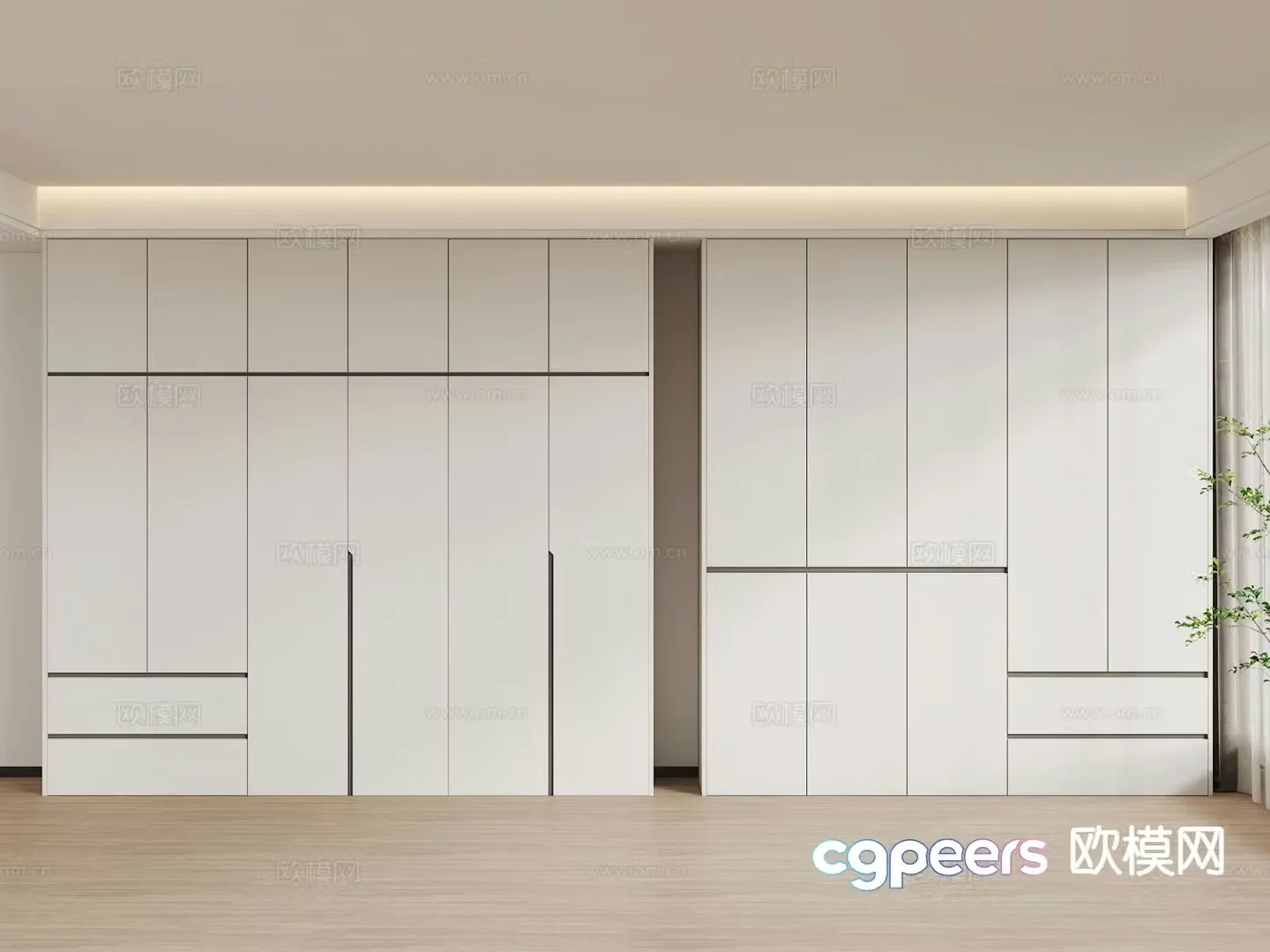 Segmented wardrobe handle-free wardrobe 3D model