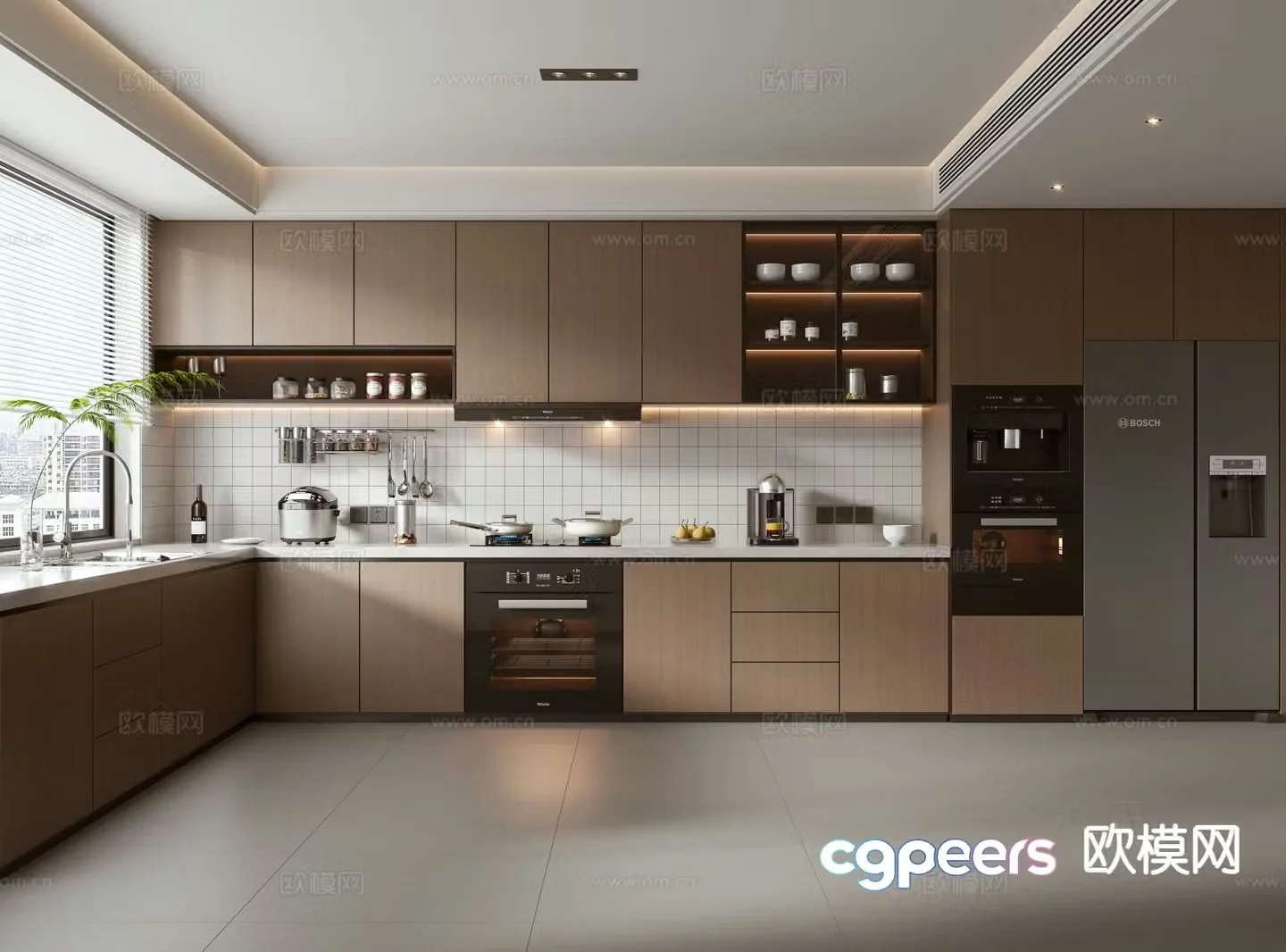 Modern L shaped kitchen 3d model