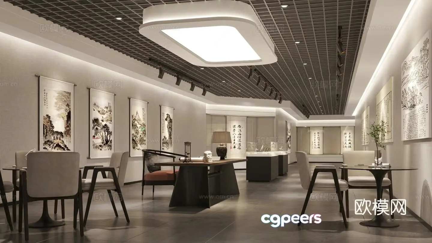 New Chinese-style calligraphy and painting museum conference room exhibition hall booth 3d model