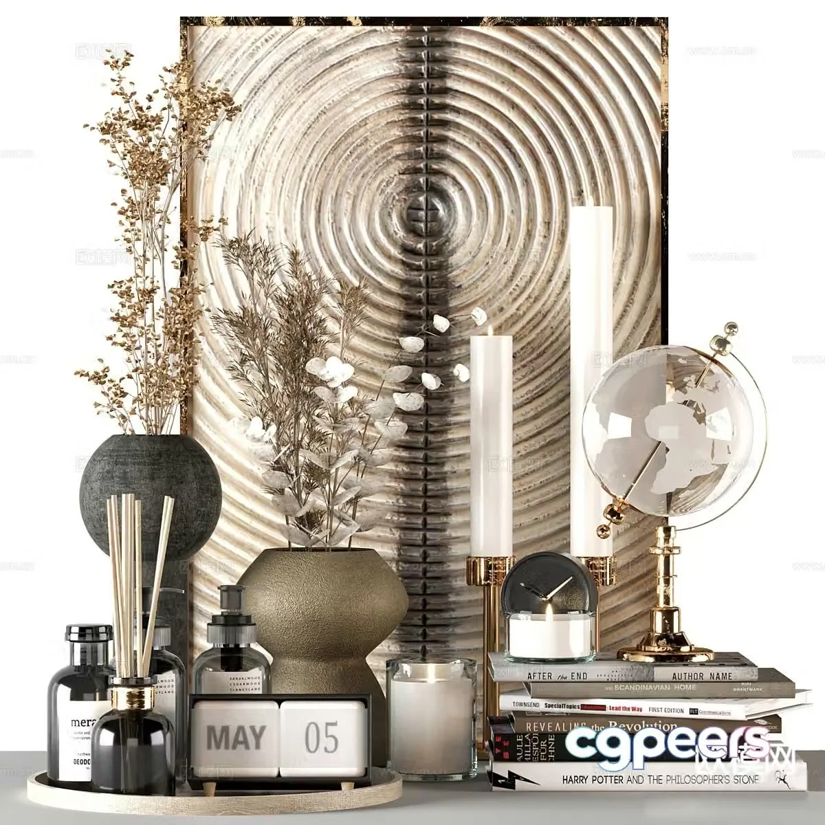 Modern decorative ornaments vase books 3d model
