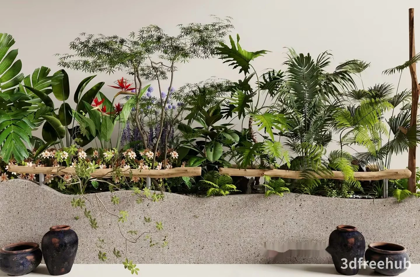 A 3D Rendering Of A Tropical Garden 3D Model – 21540 – VRAY Render