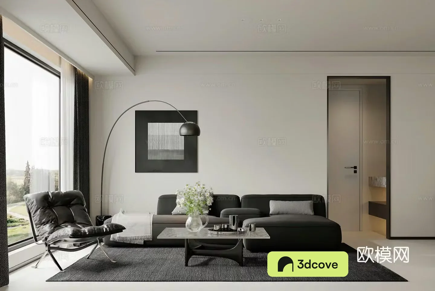 Modern living room combination sofa leisure chair modern living and dining room simple black white and gray side