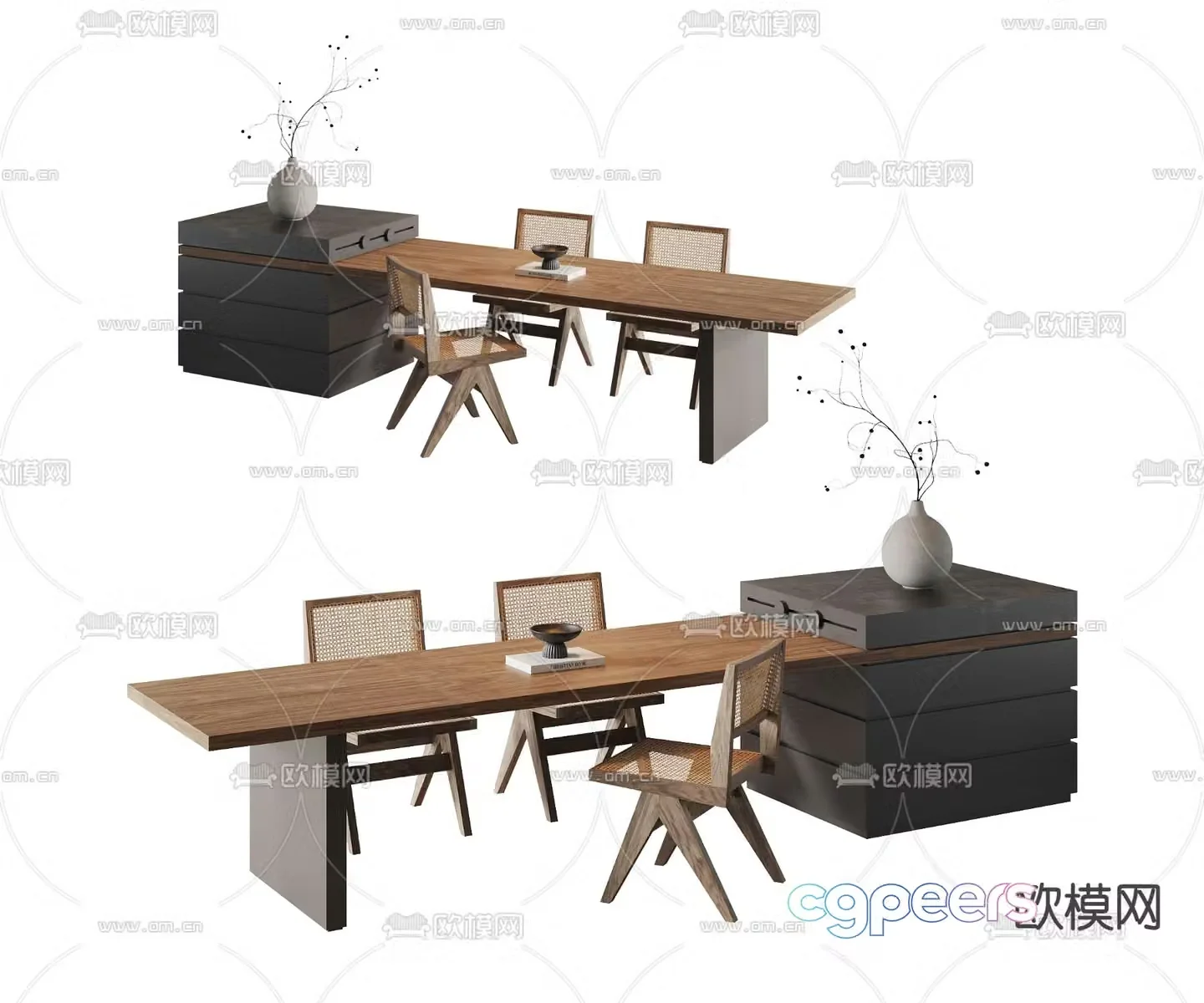 Nakajima dining table and chairs 3d model