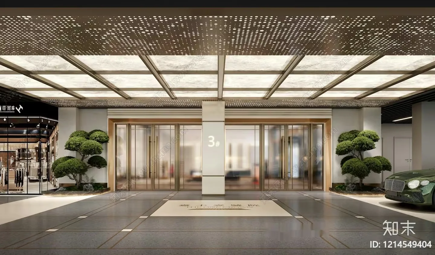 A Modern Lobby With A Glass Door Featuring A Sleek And 3D Model – 13118 – VRAY Render