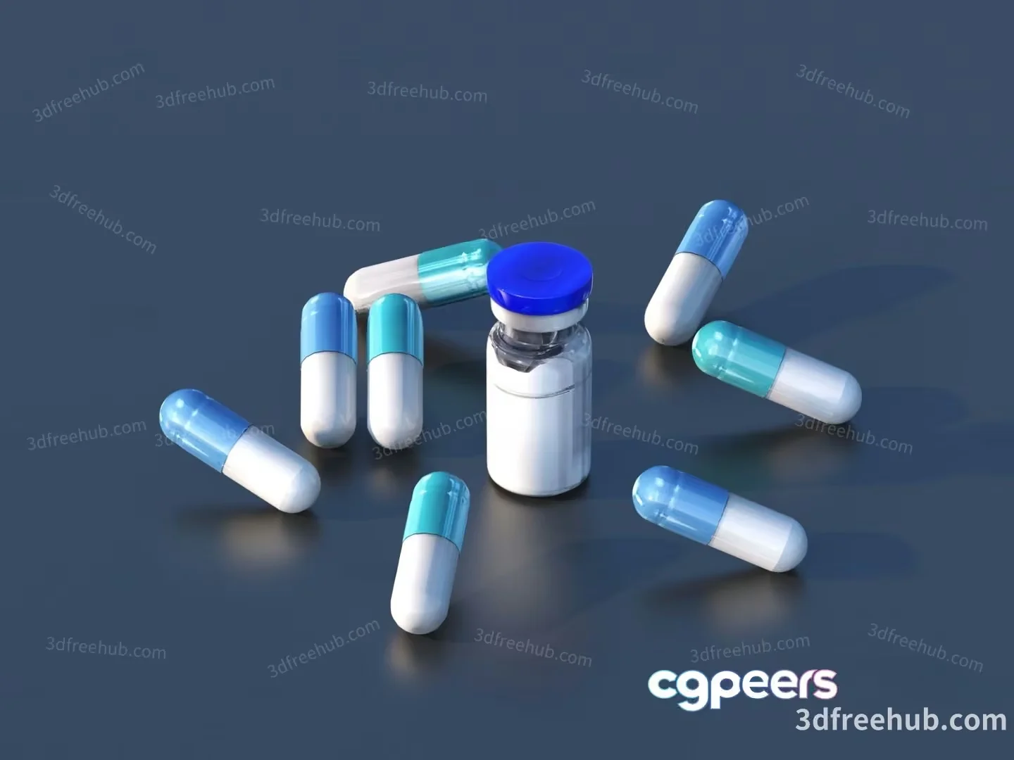Capsules And A Bottle 3D Model – 22245 – VRAY Render