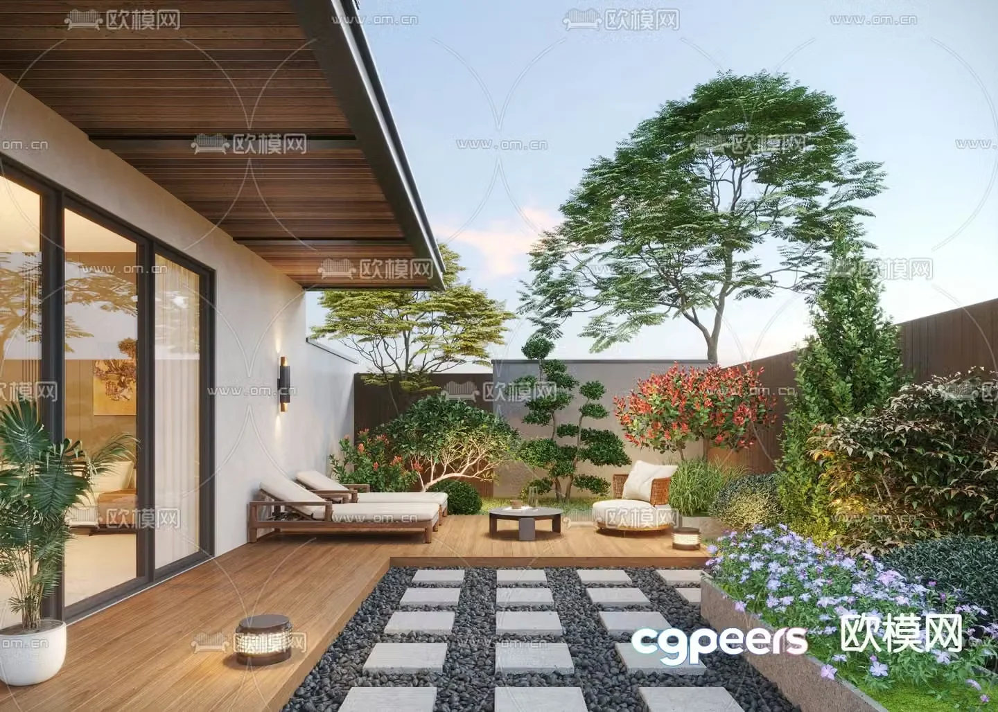 Villa courtyard courtyard landscape 3d model
