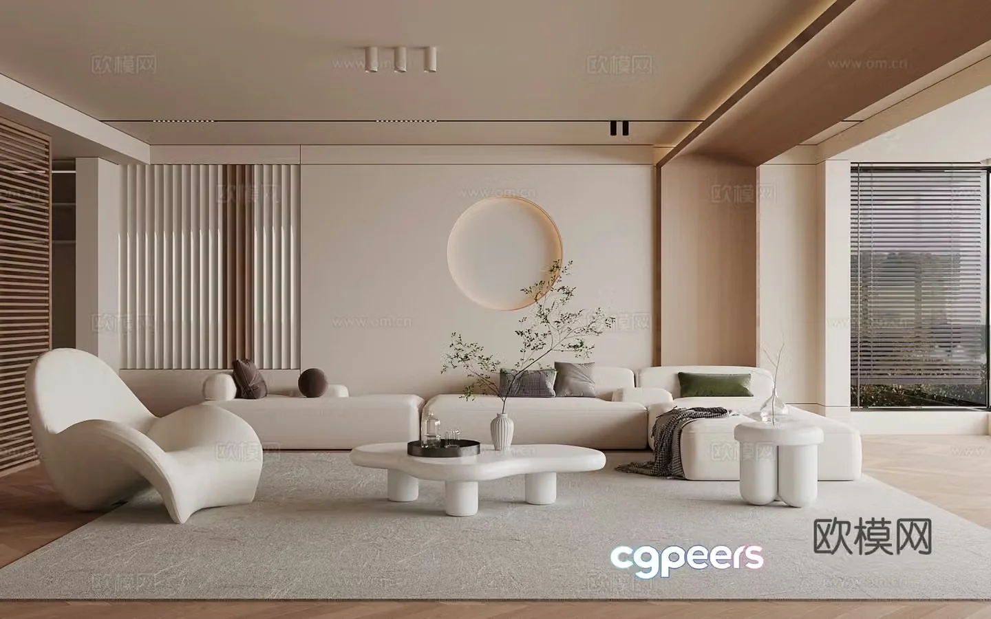 18 modern creamy living room sofa combination 3d model