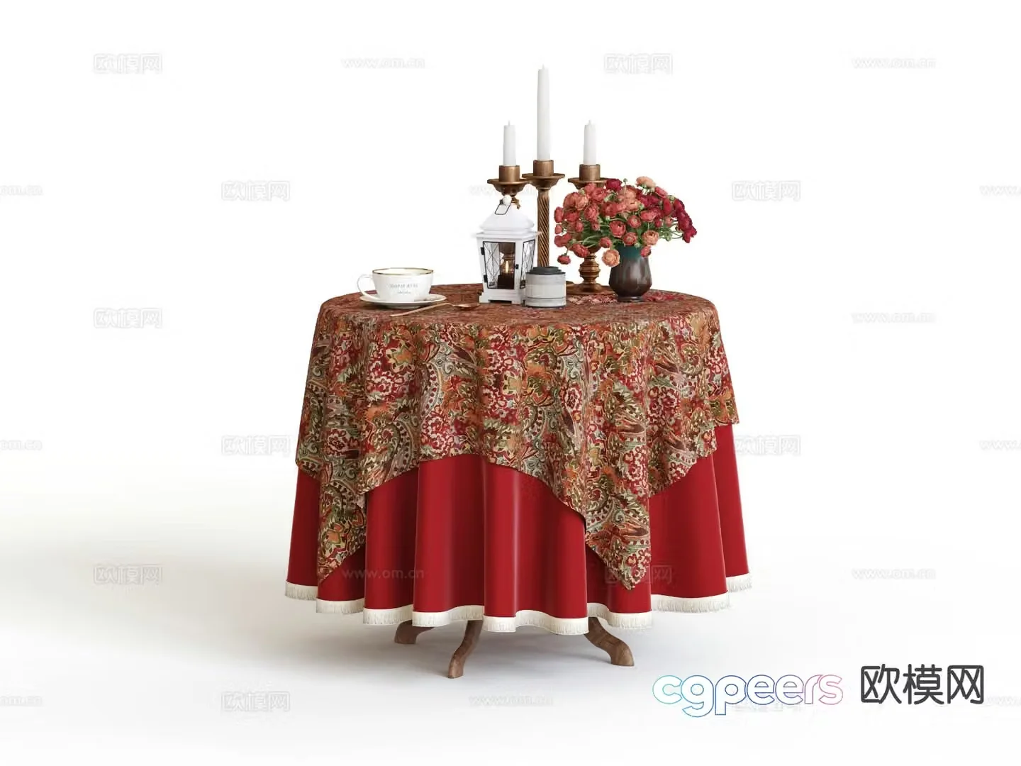 French round dining table round tablecloth 3d model