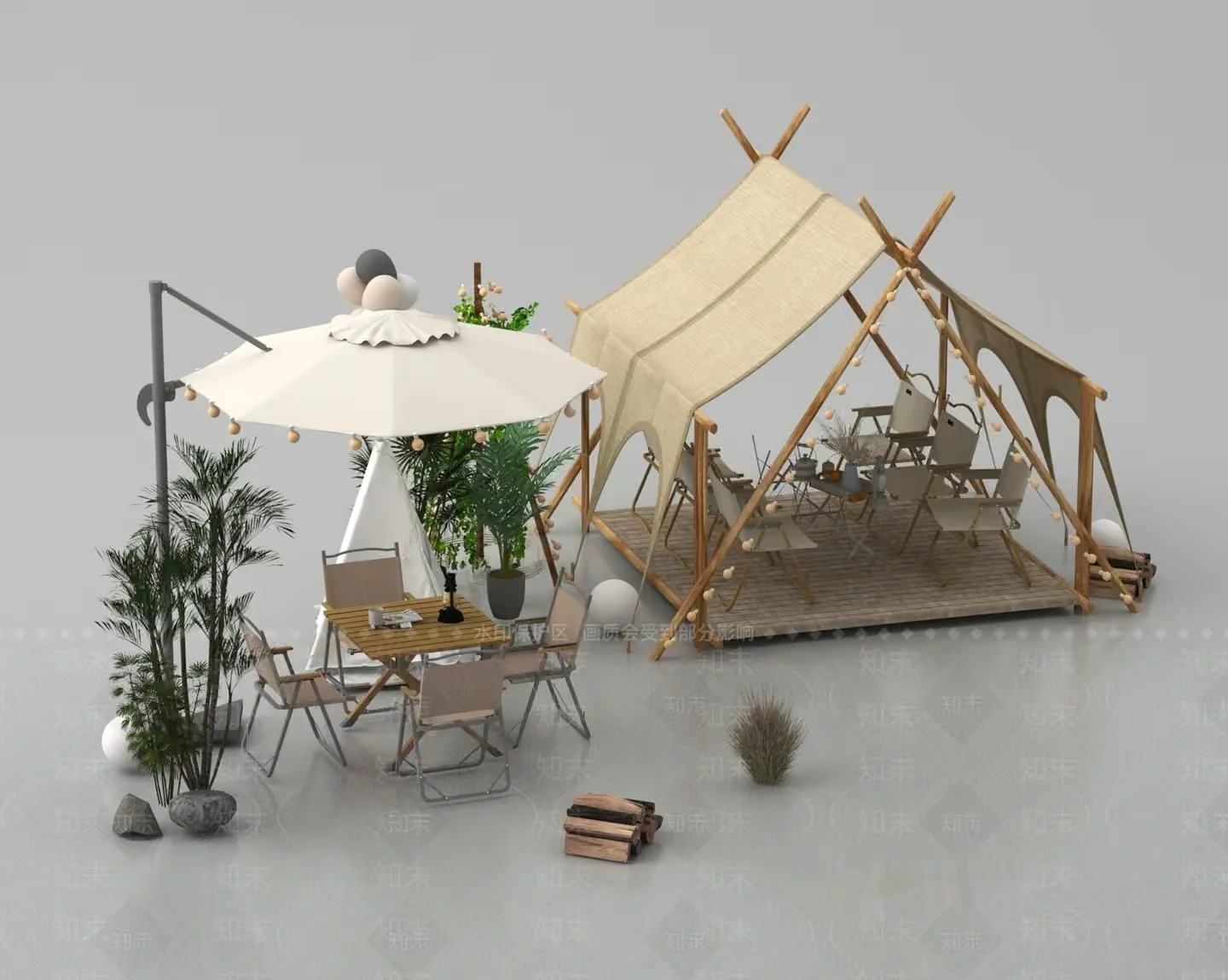 A Modern Outdoor Setting 3D Model – 1052 – VRAY Render