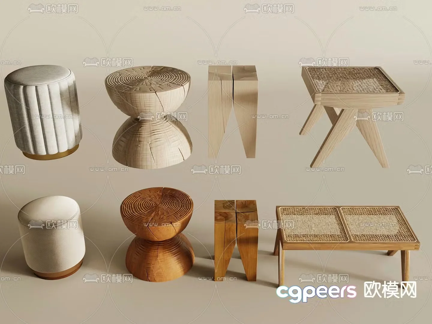 wabi-sabi stool wooden stool low stool 3d model