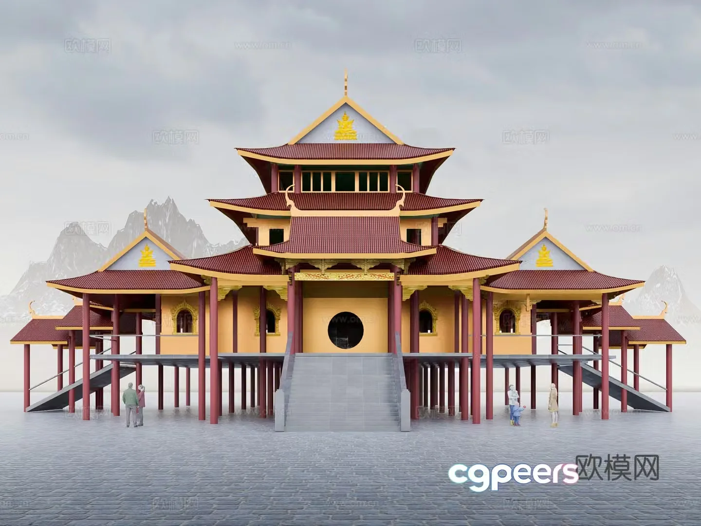 Zen Yi Retro Temple Church Buddhist Hall Southeast Asian Dai Dai Fang 3D Model