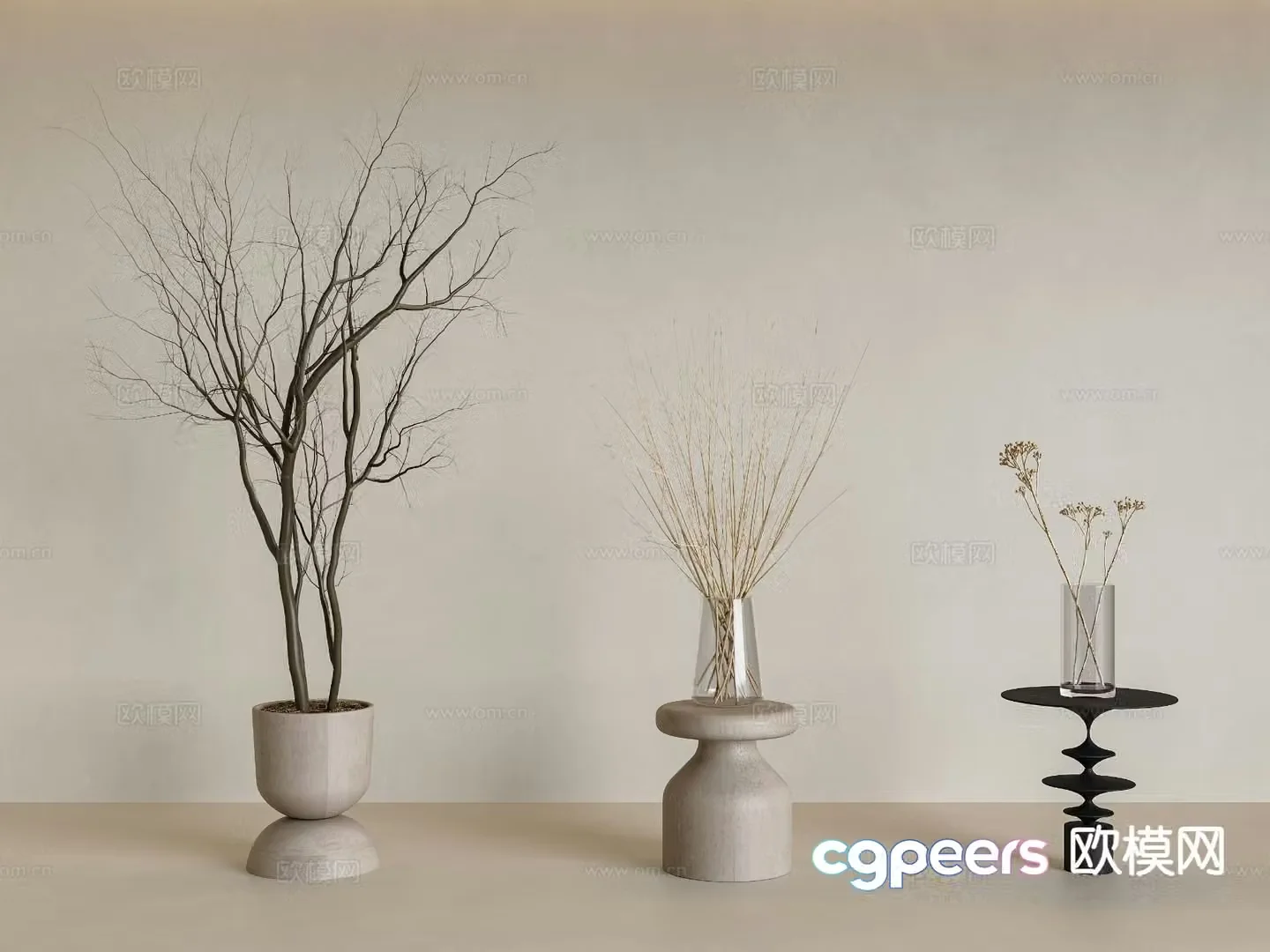 wabi-sabi dry branch vase floral arrangement dead branch 3d model