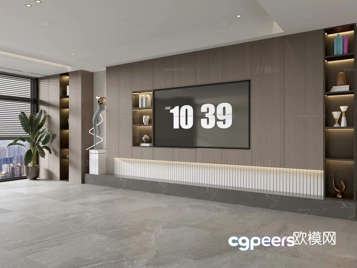 Modern Italian living room light luxury TV background wall full wall TV cabinet wooden veneer background wall 3d model