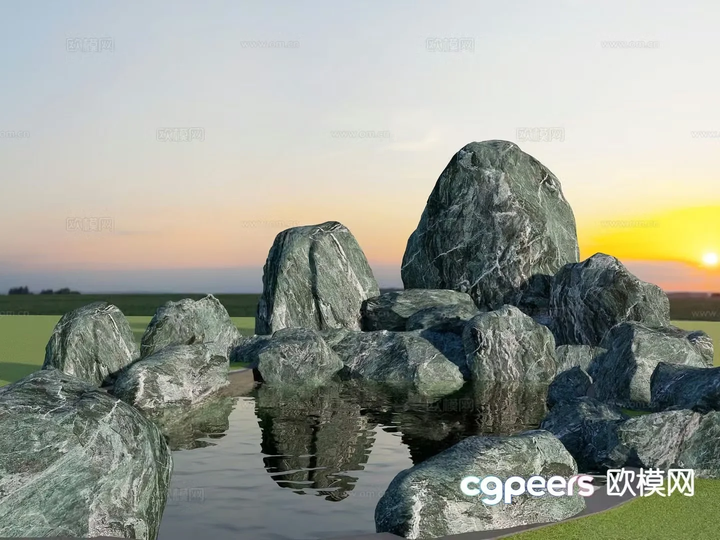 Fish pond rockery stone 3d model
