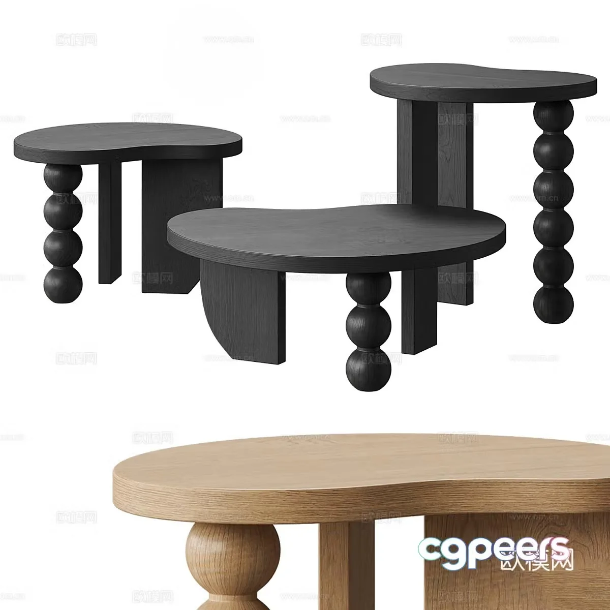 Middle-aged style coffee table combination 3D model
