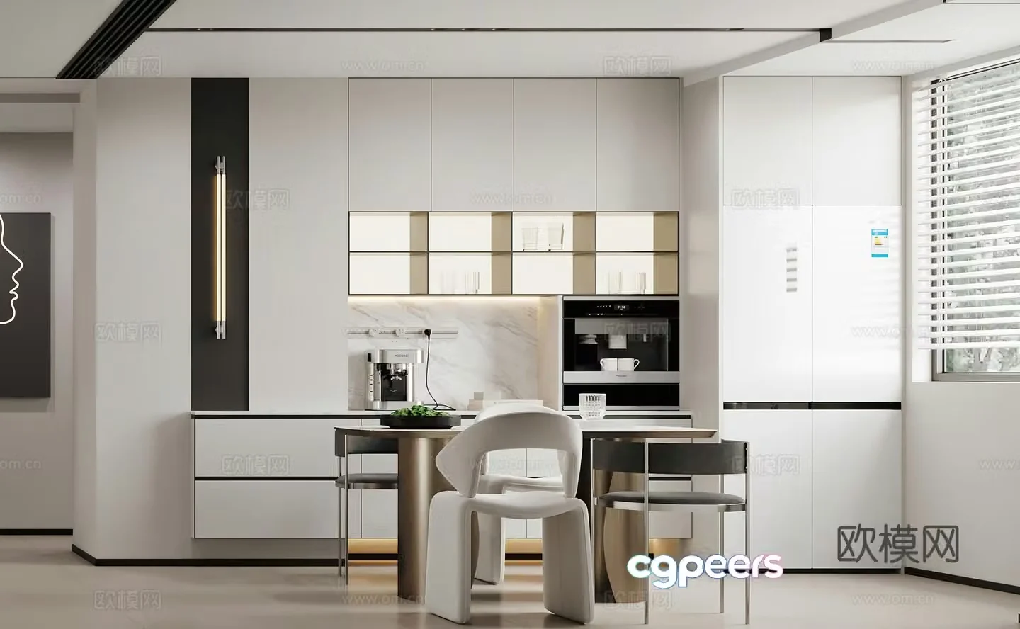 Modern restaurant Minimalist restaurant Dining table Coffee maker Modern living restaurant Simple restaurant Refrigerator 3d model