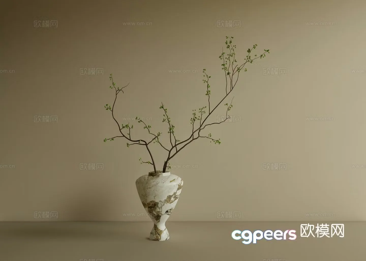 Modern new Chinese style flower art vase ornament 3D model