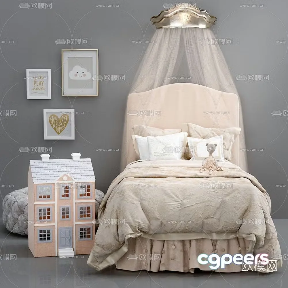 Nordic fabric children’s bed 3D model
