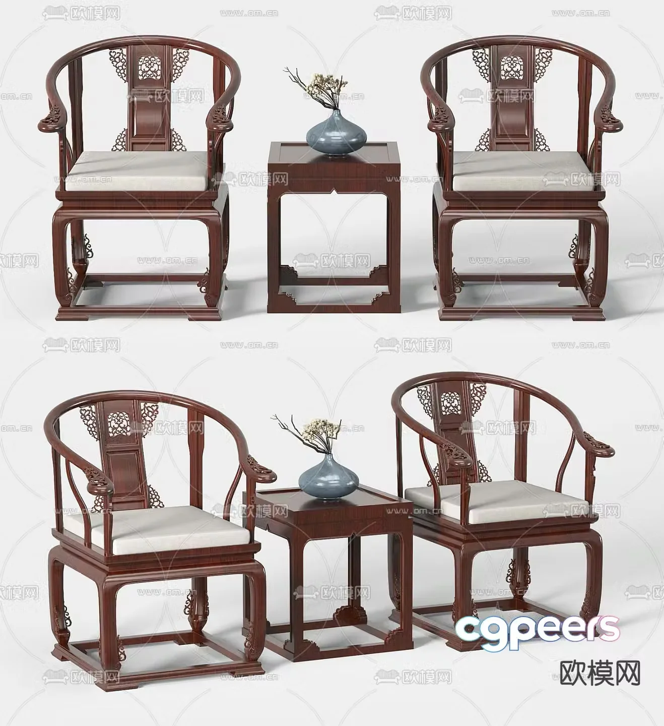 Chinese style chair armchair table 3d model