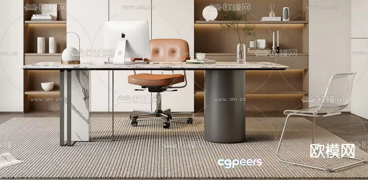 Modern desk computer desk study table 3d model