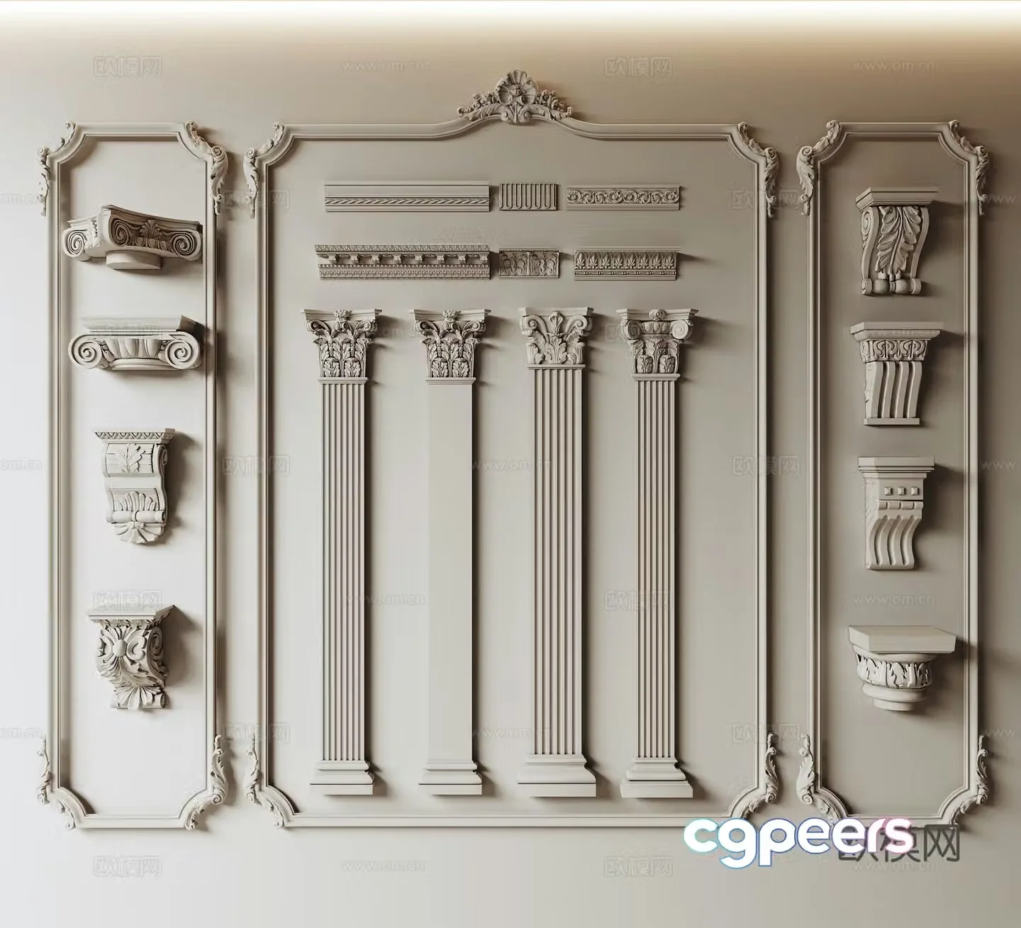 French Roman column Stigma head Gypsum line Gypsum component Gypsum waistline 3D model