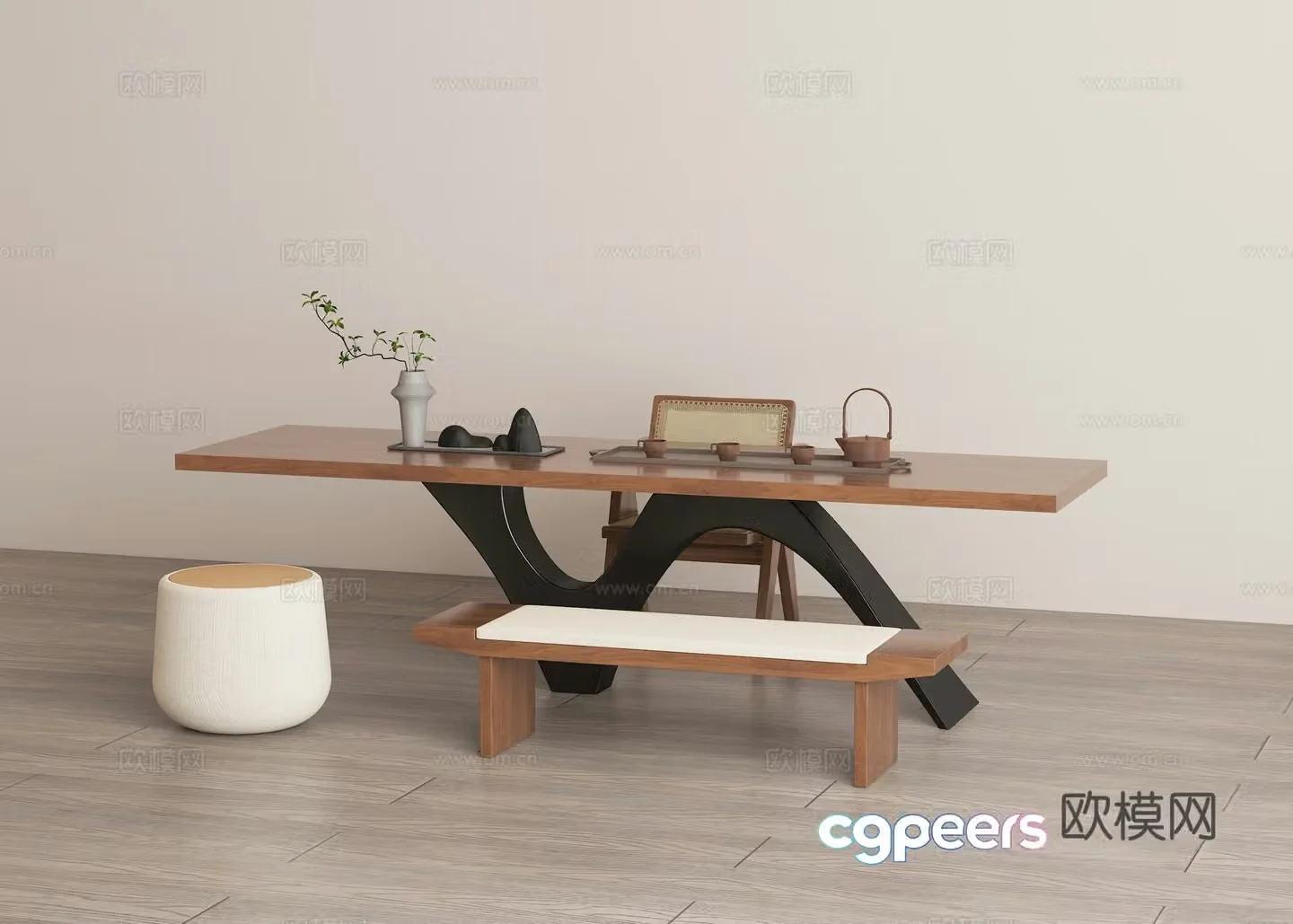Modern medieval style tea table and chair combination 3D model