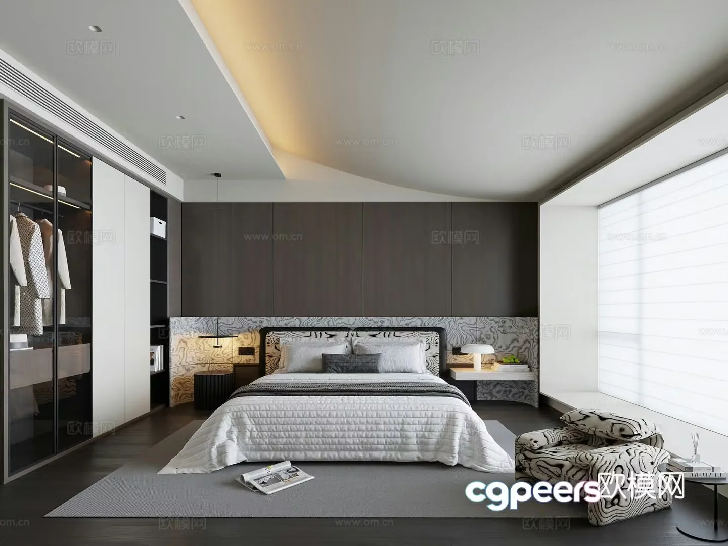 Modern bedroom Italian bedroom Double bed Wardrobe Single sofa 3d model