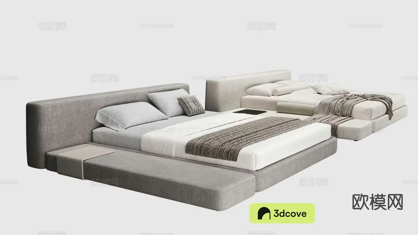 Italian minimalist double bed 3D model