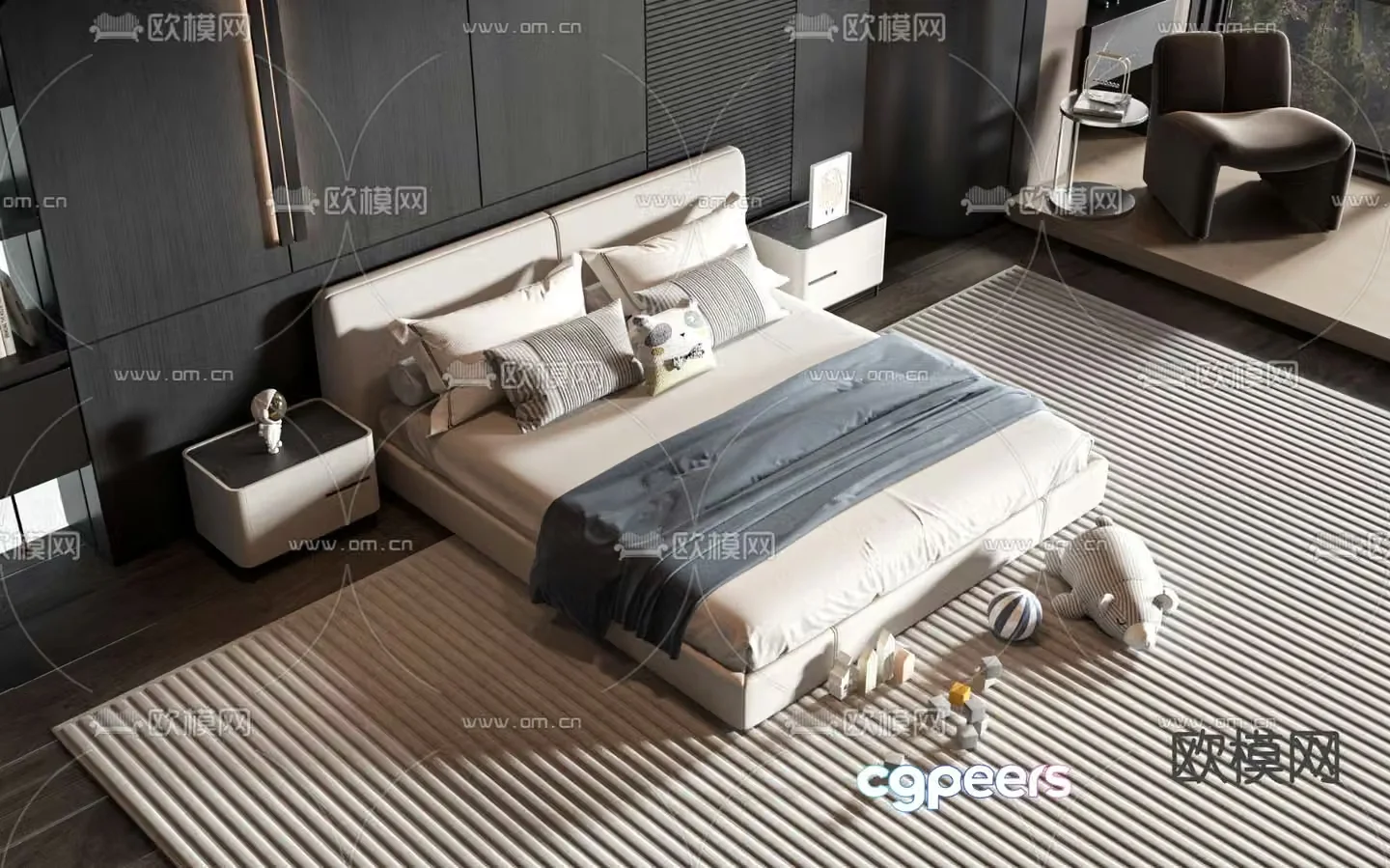 Modern double bed 3d model