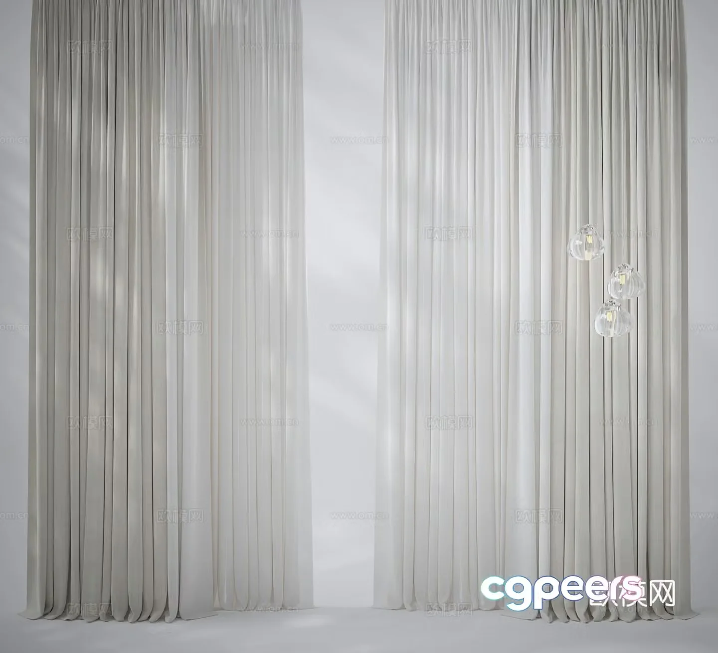 Creamy plain curtain gauze 3d model