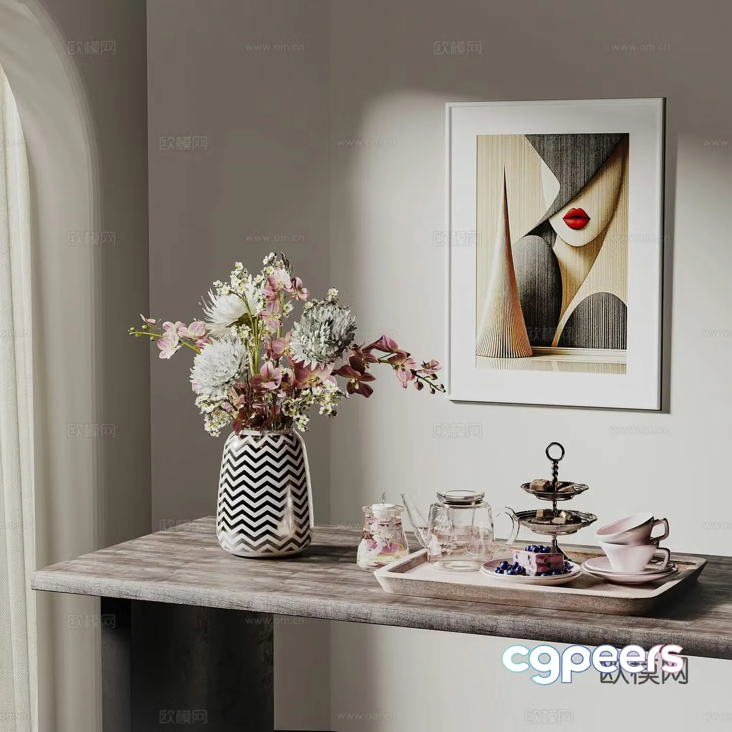 Modern vase flower art ornament combination simple European jewelry ornament 3D model