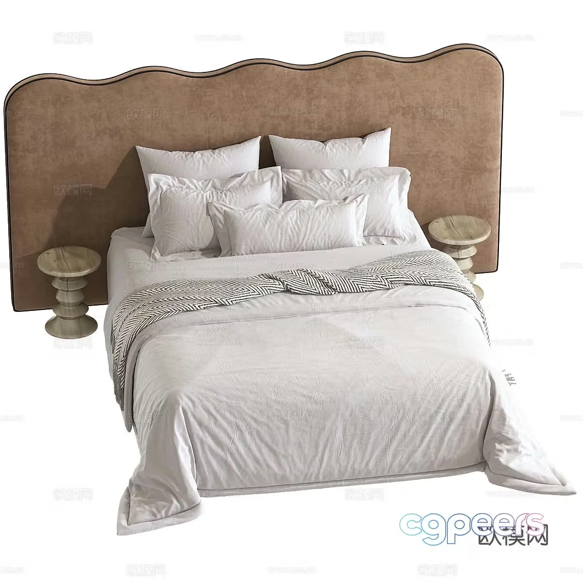 New Chinese style fabric double bed 3D model