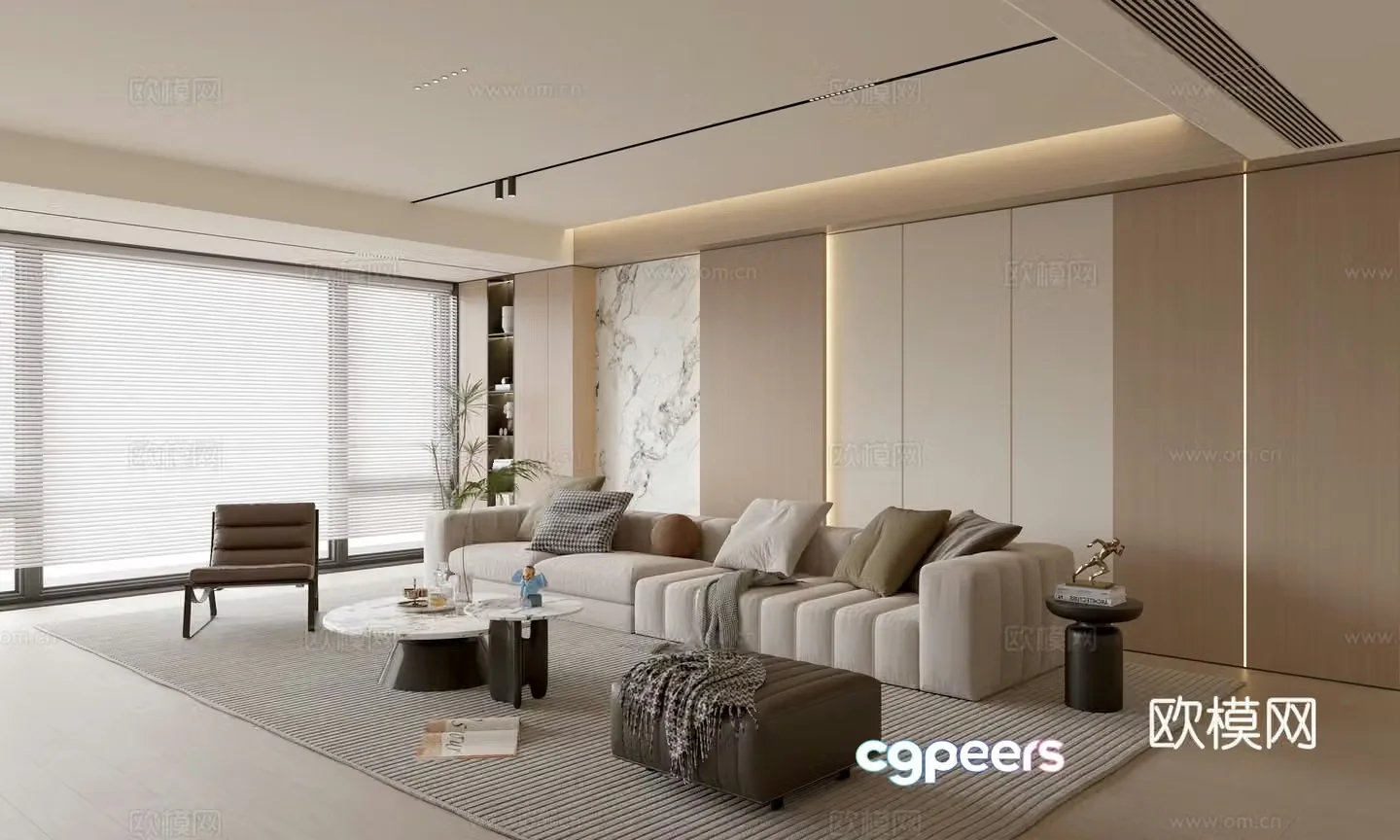 Modern creamy living room light luxury TV background wall combination coffee table sofa background wall 3d model