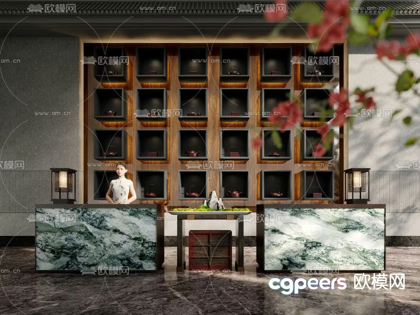New Chinese style hotel reception front desk service desk 3d model