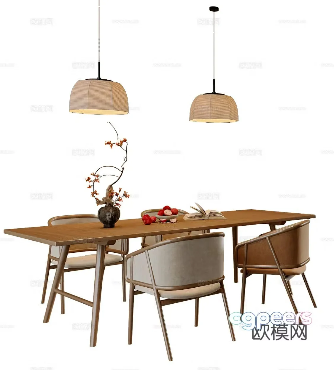 New Chinese dining table and chair 3D model