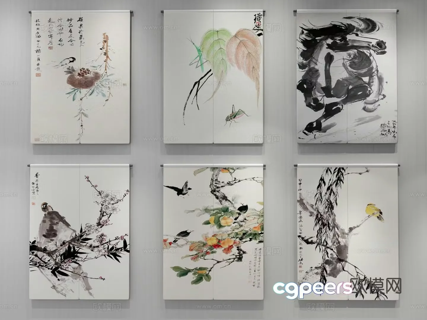 New Chinese style ink painting decorative painting 3D model
