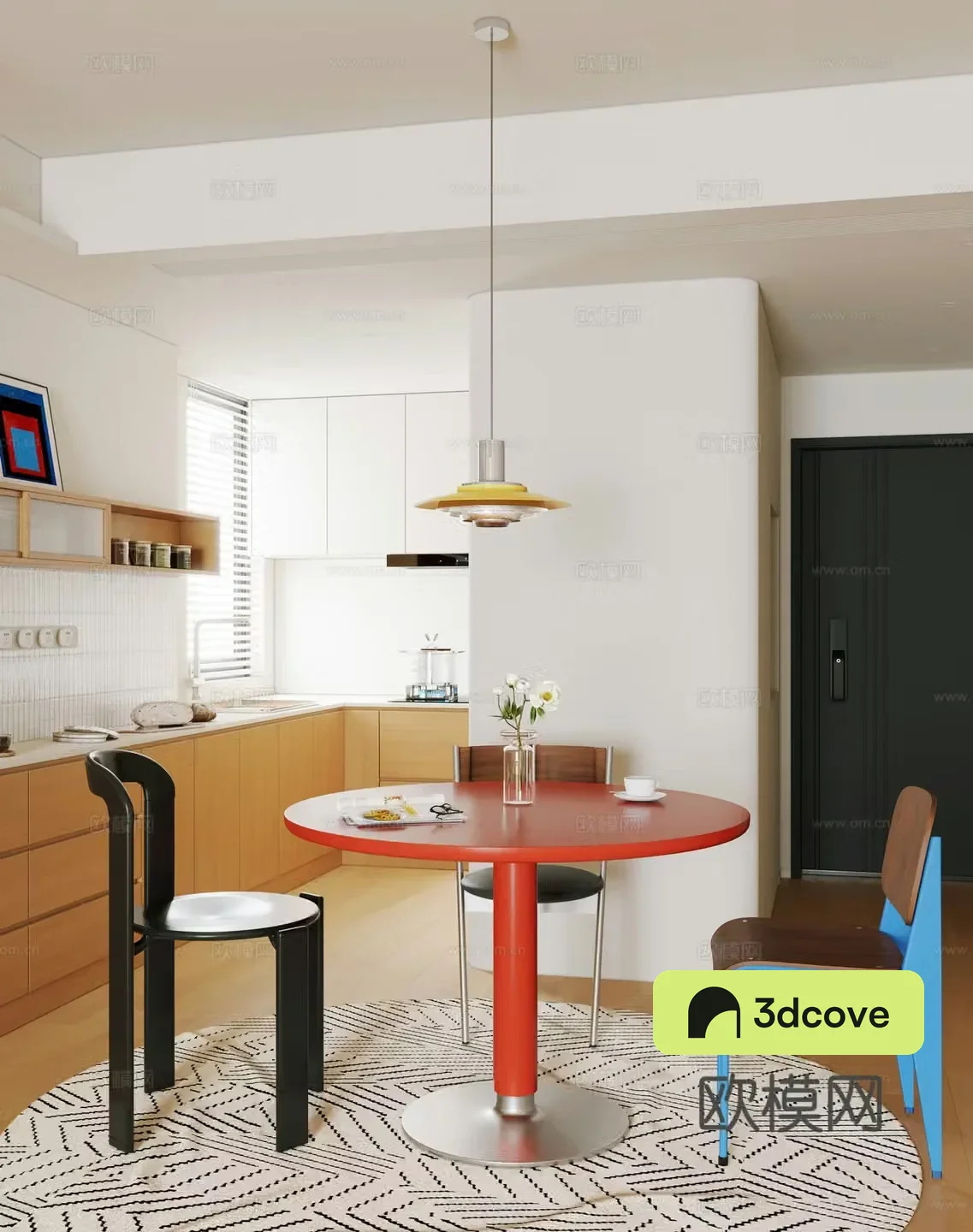 Modern retro style restaurant Dopamine restaurant Bahaus restaurant Round table restaurant