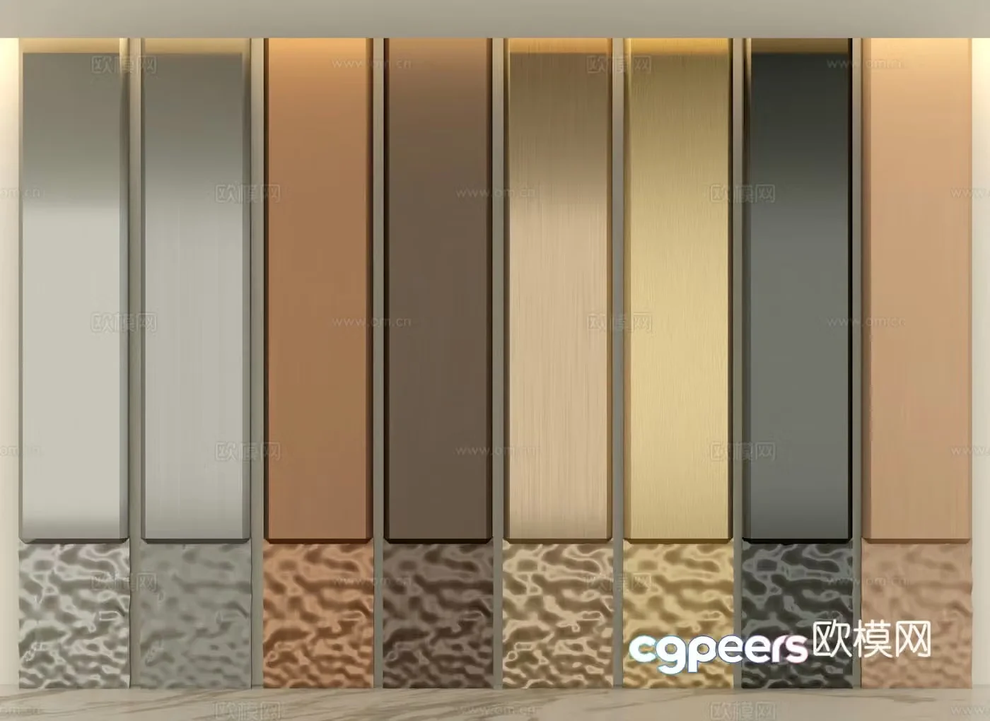 Brushed metal plate wavy board wall panel 3d model