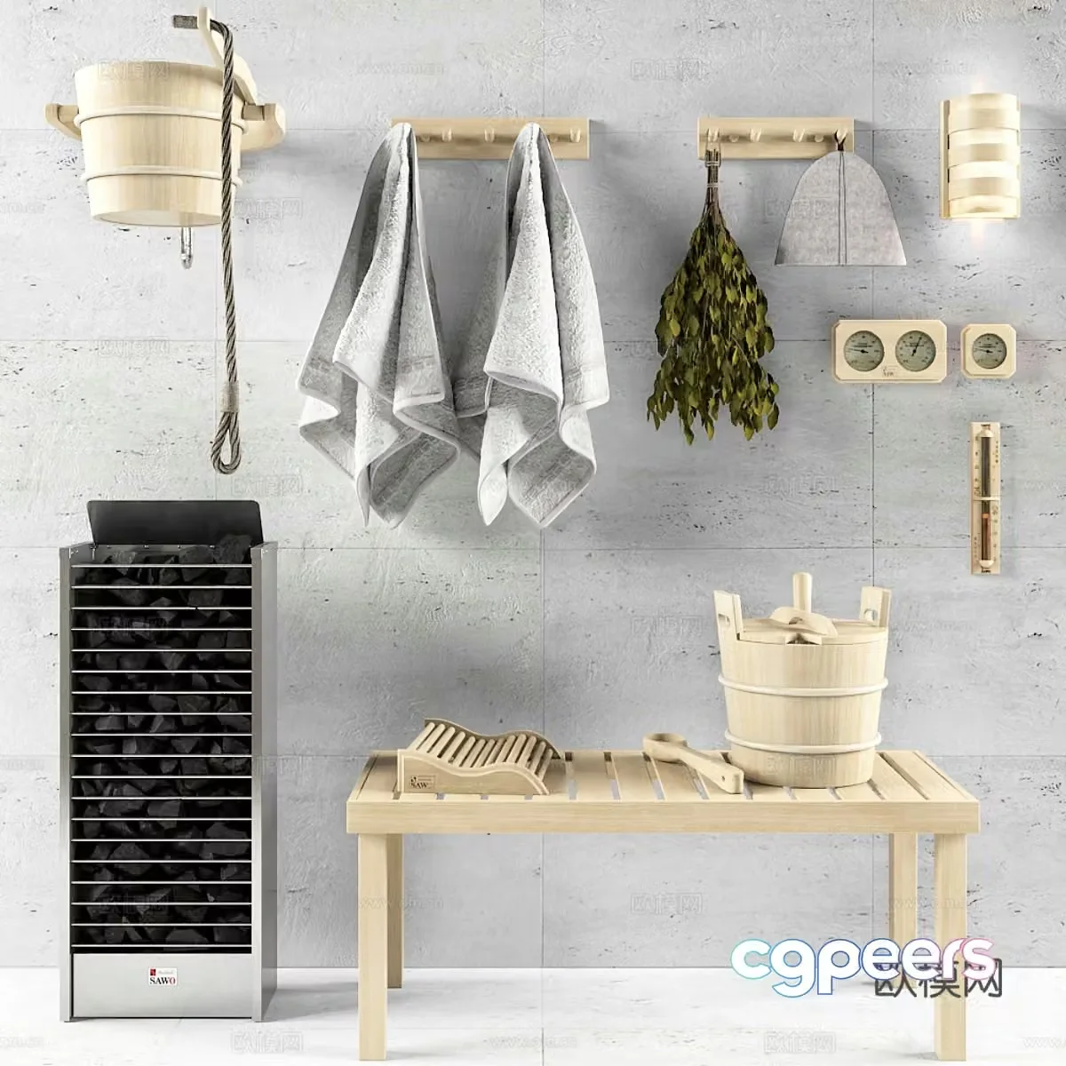SAWO sauna accessories 3d model