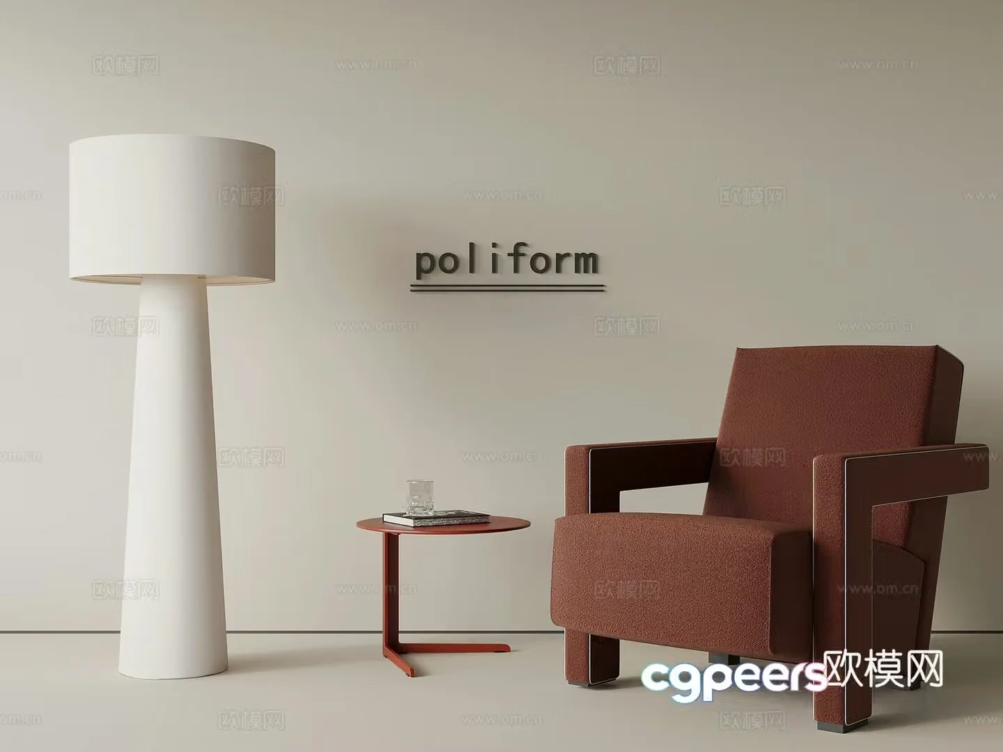 Modern single sofa casual sofa side table floor lamp 3d model