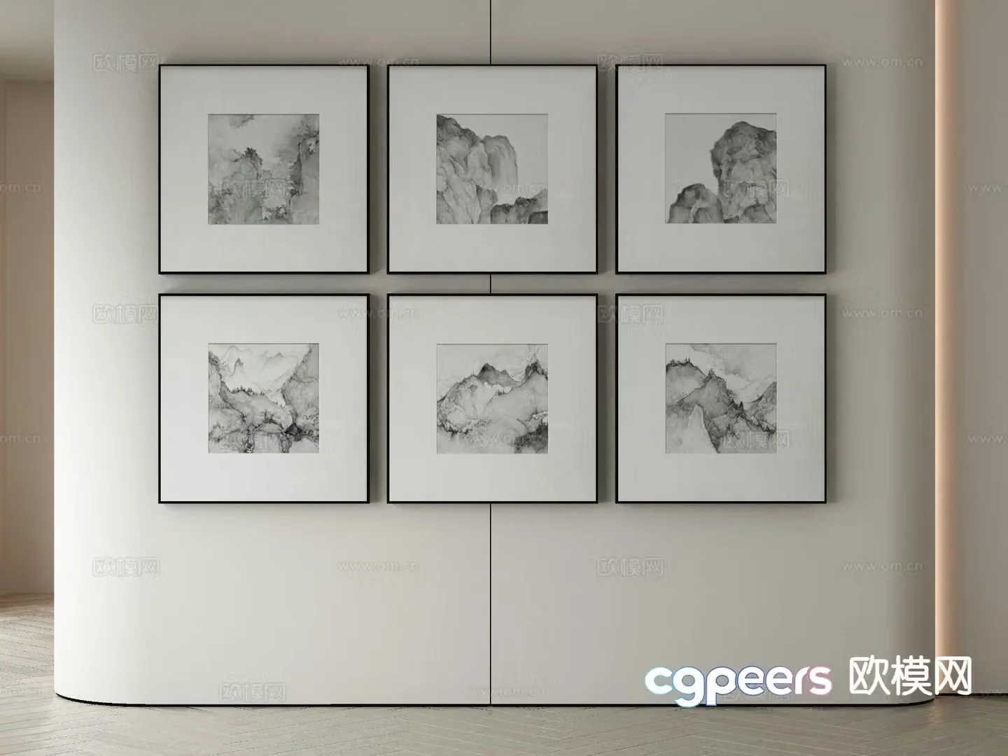 New Chinese style ink painting decorative painting 3D model