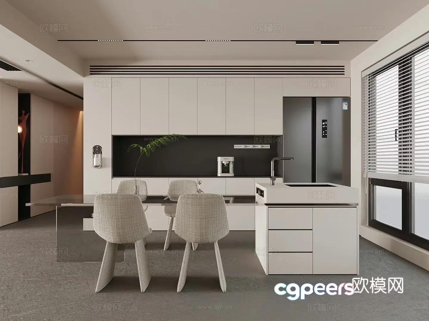 07 Modern restaurant wine cabinet Dining table and chair Island 3D model
