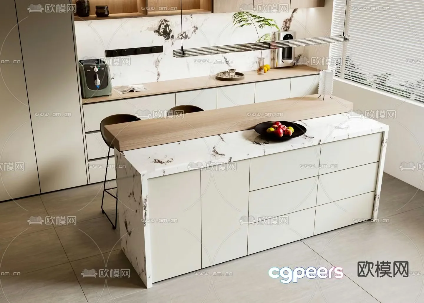 Cabinet middle island counter bar 3d model