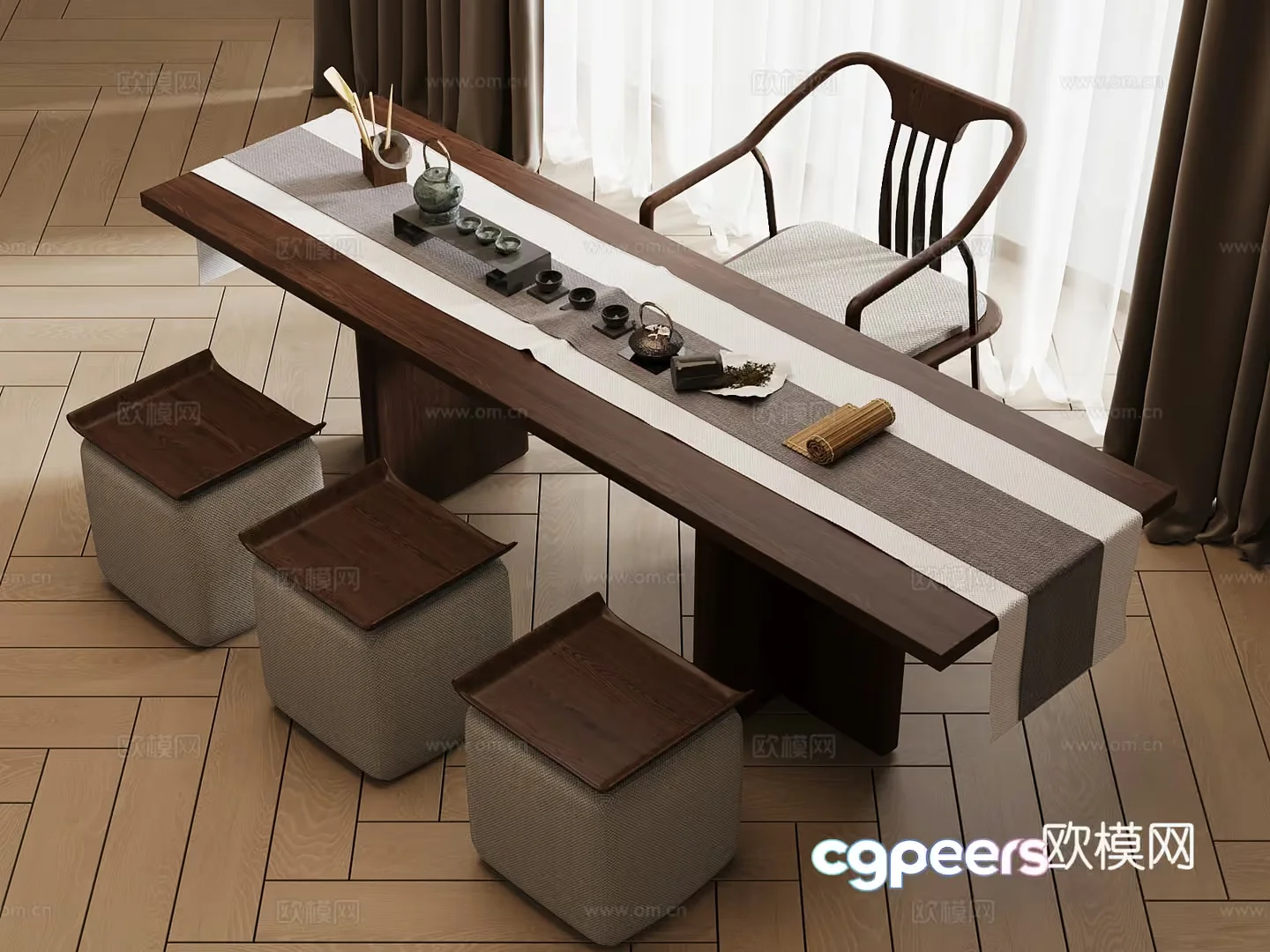 Modern Asian-Style Table 3D Model – 6820 – VRAY Render