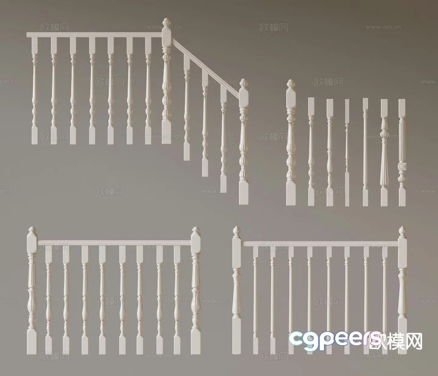 French railings Stair guardrail Solid wood guardrail 3d model