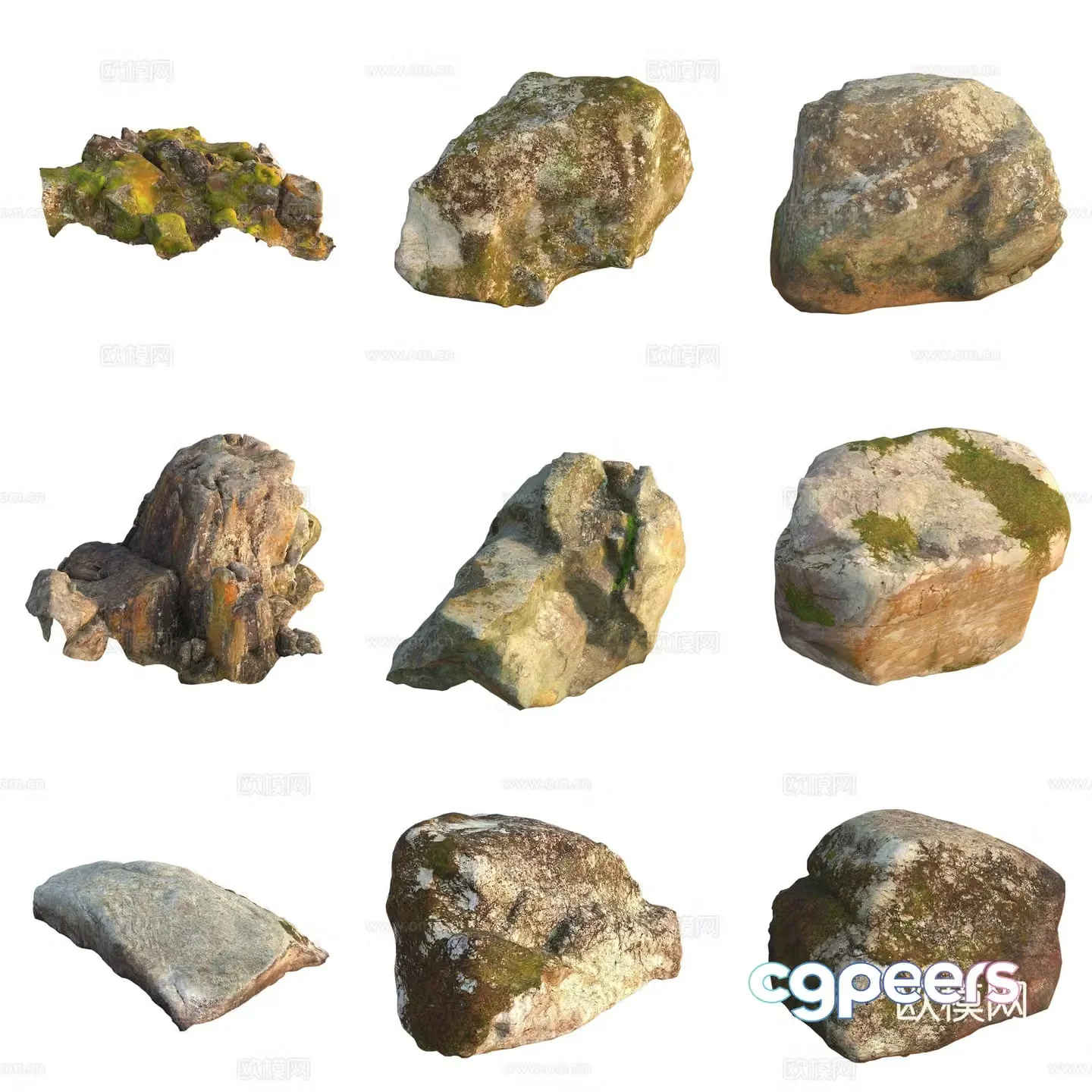 Moss Stone Boulder Rock 3D Model