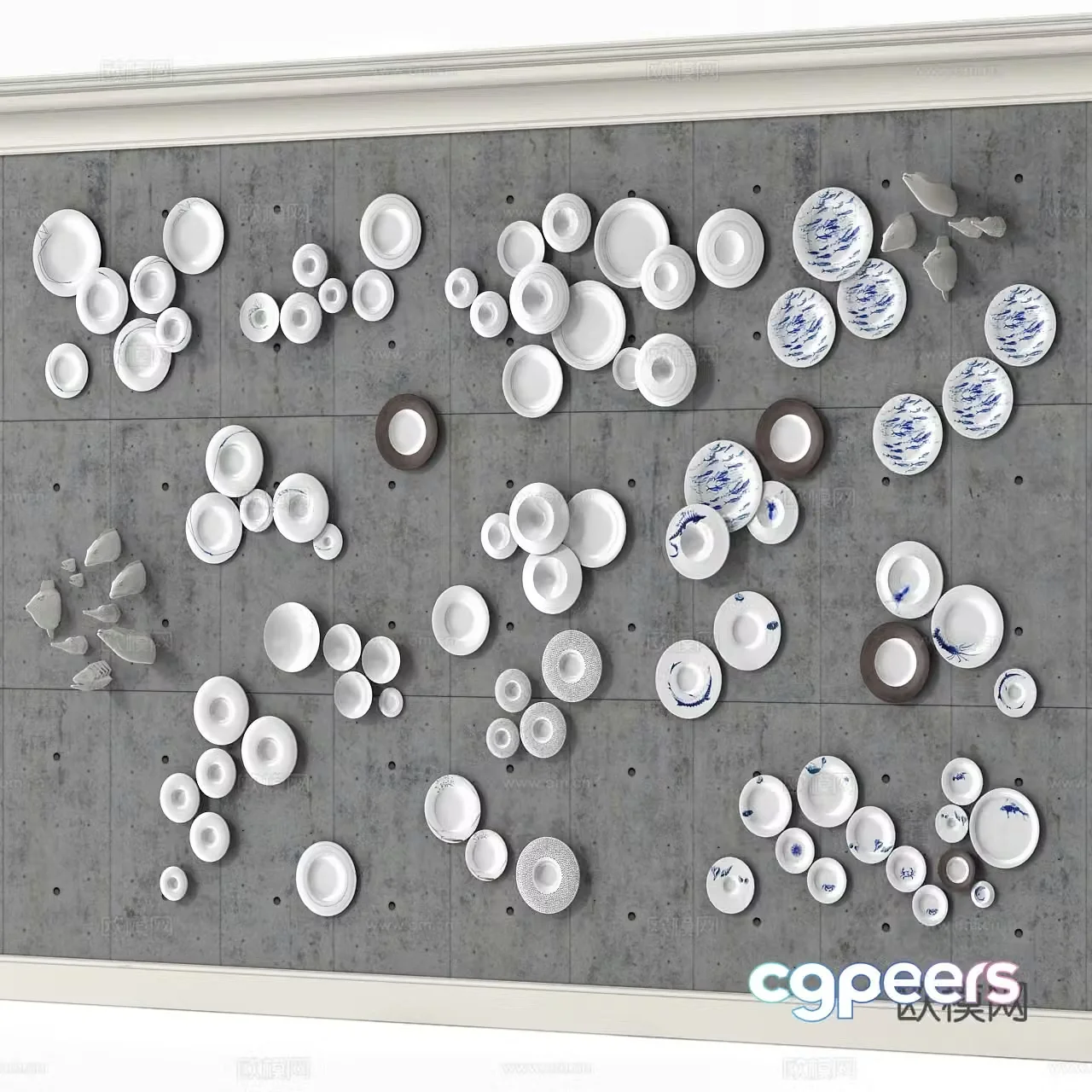 Plate shape wall Plate wall decoration Plate decoration background wall 3d model